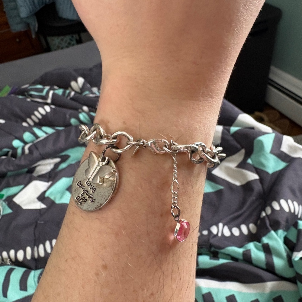 Silver American Eagle Charm Bracelet with Pink Accent